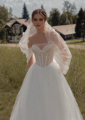 Beaded Ivory Lace Tulle Corset Back Sweet Wedding Dress